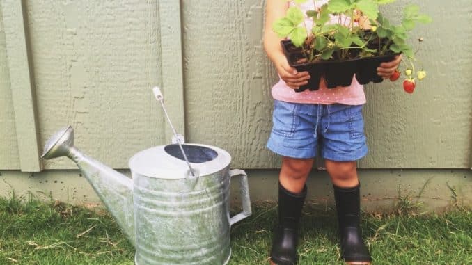 Garten neu gestalten Garten wird von Mutter und Mädchen neu gestaltet