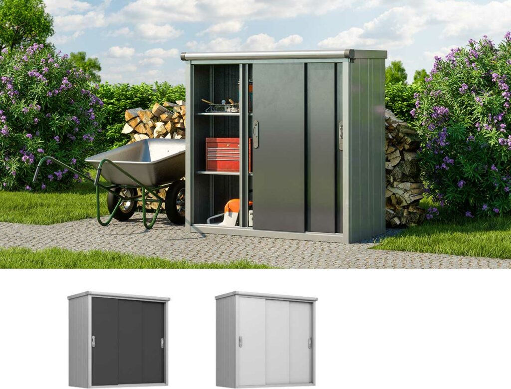 Geräteschrank Größe 150x75 cm, Höhe 150 cm, Dachlast 150 kg/m2