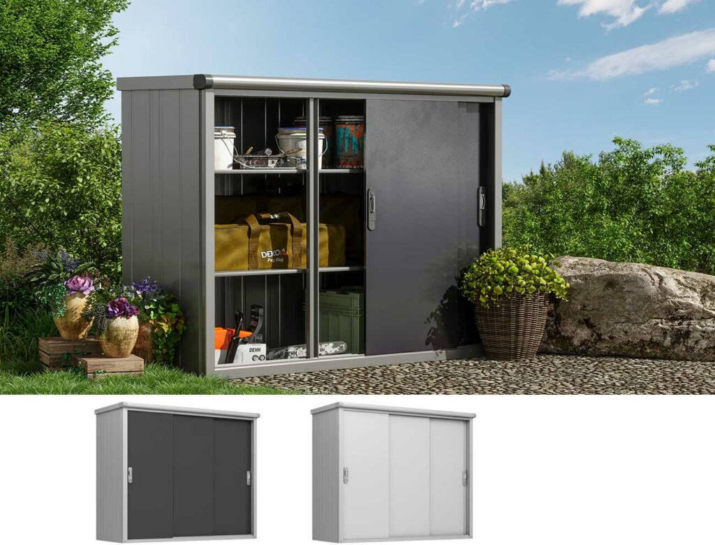 Geräteschrank Größe 180x75 cm, Höhe 150 cm, Dachlast 150 kg/m2
