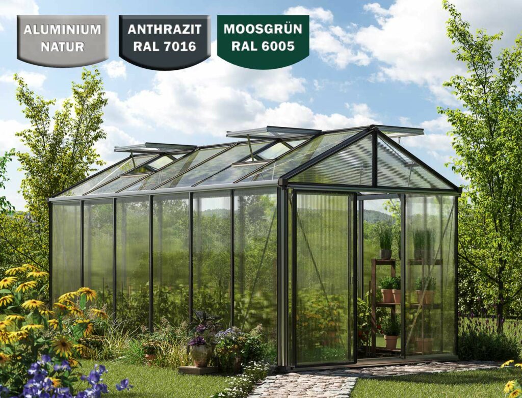 Gewächshaus DIAMAS 235x460 cm, Plexiglas ALLTOP, 4 Fenster, Doppeltür